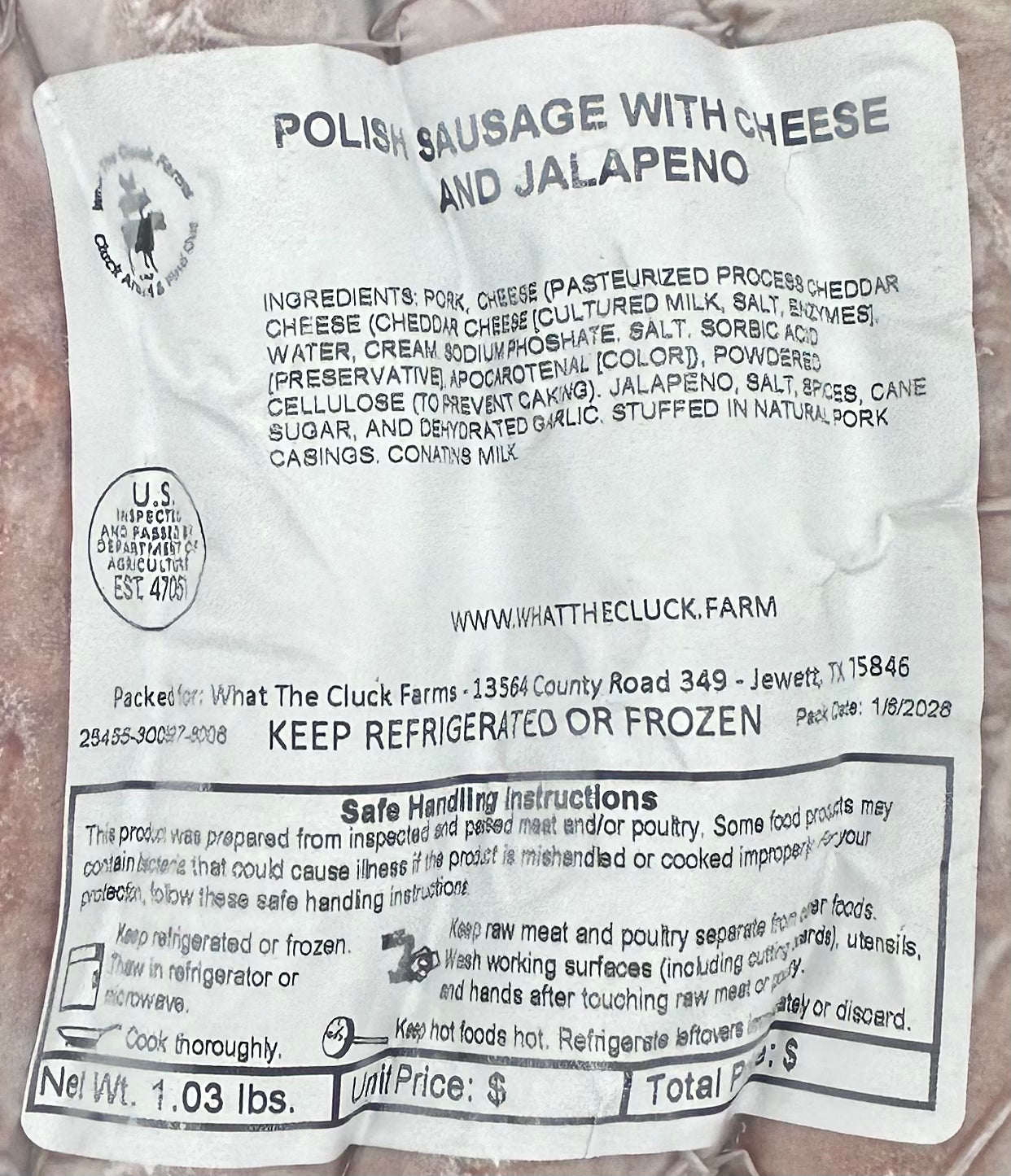 Forest Raised Pork Polish Sausage (with Jalapeño and Cheese)